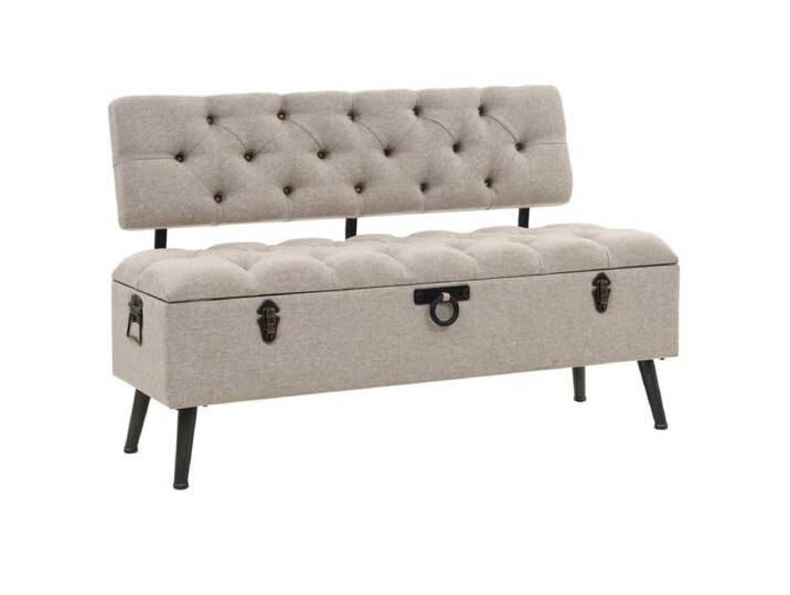 Sitzbank mit Stauraum und Rückenlehne 110cm Creme Stoff von Kauf-Unique Marketplace