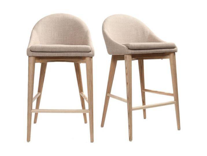 Skandinavische Barhocker aus beigem Stoff und massiver Esche H66 cm (2er-Pack) DALIA von Kauf-Unique Marketplace
