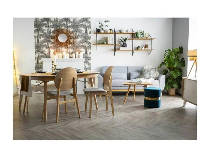 Skandinavische helle Holzstühle mit hellblauem Stoff (2er-Set) ELTON von Kauf-Unique Marketplace