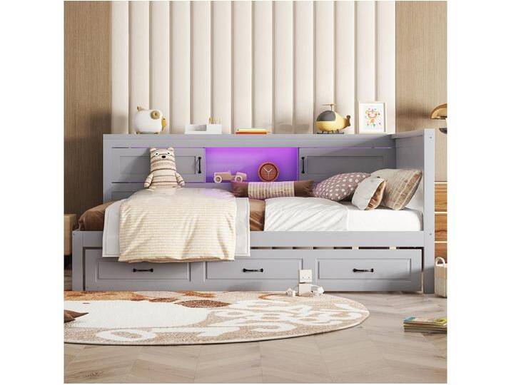 Sofa 140*200cm, Ferngesteuerte Stimmungsbeleuchtung, Nachttisch-Staufach, Steckdose + USB, Grau von Kauf-Unique Marketplace