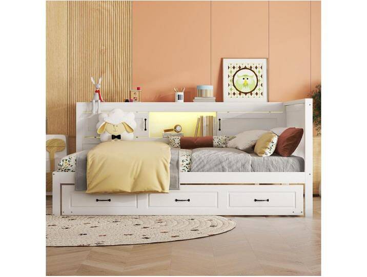 Sofa 140*200cm, Stimmungslicht mit Fernbedienung, Nachttisch-Staufach, Steckdose + USB, Weiß von Kauf-Unique Marketplace