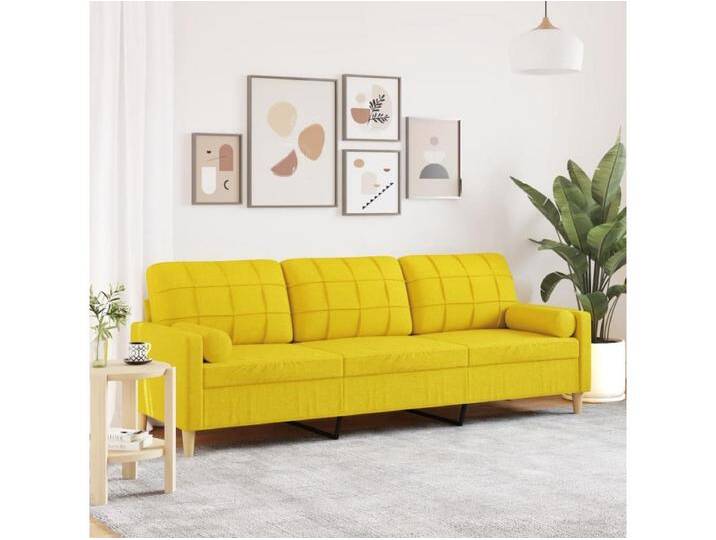 Sofa 3-Sitzer mit Zierkissen Hellgelb 210 cm Stoff von Kauf-Unique Marketplace
