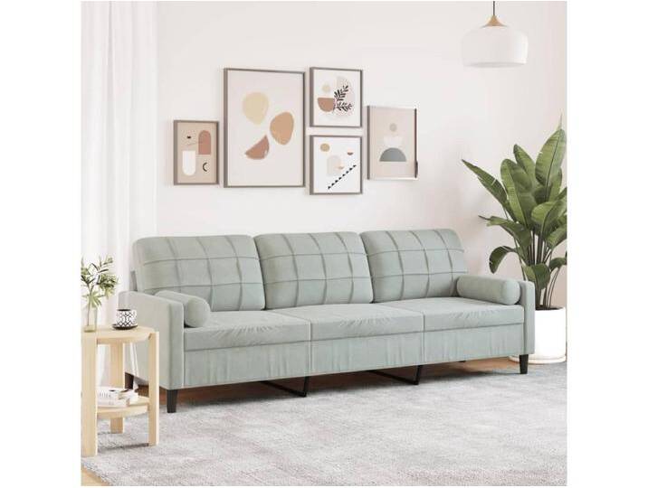 Sofa 3-Sitzer mit Zierkissen Hellgrau 210 cm Samt von Kauf-Unique Marketplace