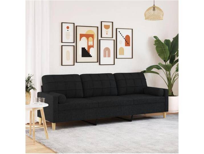 Sofa 3-Sitzer mit Zierkissen Schwarz 210 cm Stoff von Kauf-Unique Marketplace