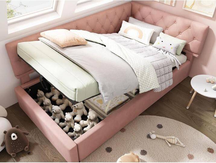 Sofabett mit Stauraum 90×190 cm - aus Veloursstoff - mit Lattenrost - rosa (ohne Matratze) von Kauf-Unique Marketplace