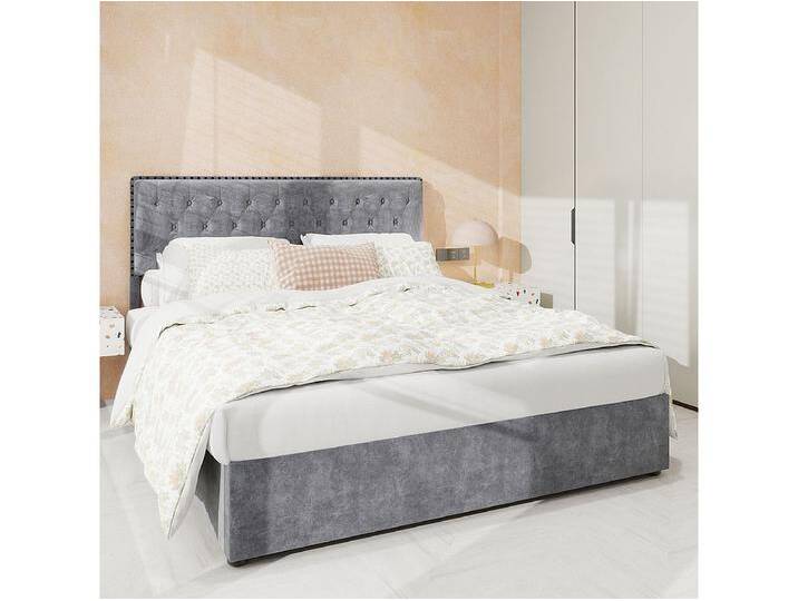 Stauraumbett 160 x 200 cm – Doppelbett mit weichem Kopfteil und Stauraum – grauer Samt – Matratze nicht enthalten von Kauf-Unique Marketplace