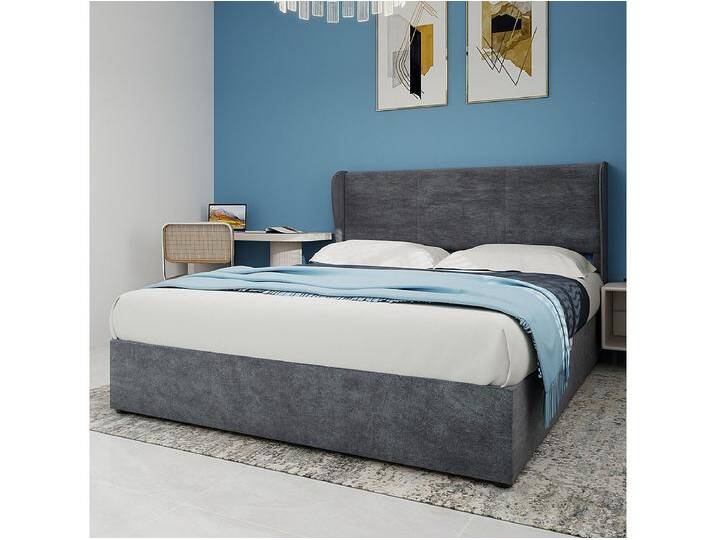 Stauraumbett 160 x 200 cm - Erwachsenenbett mit Wagenheber und weichem Kopfteil - grauer Samt - Matratze nicht enthalten von Kauf-Unique Marketplace