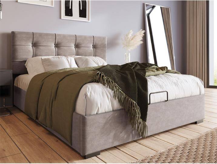 Stauraumbett 90 x 200 cm, gepolstert mit Samt – verstellbares Kopfteil mit Lattenrost – Grau von Kauf-Unique Marketplace