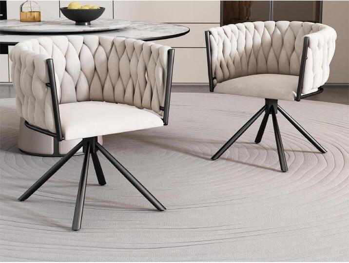 Stuhl 2er-Set aus Samt mit Armlehnen – Metallbeine – Beige Stuhl 2er-Set aus Samt mit Armlehnen – Metallbeine – Beige von Kauf-Unique Marketplace