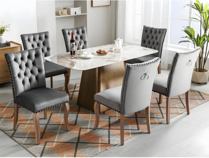 Stuhl 6er-Set aus Kunstleder – Gestell aus Massivholz – Grau von Kauf-Unique Marketplace
