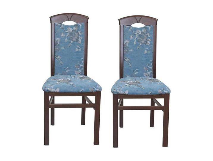 Stuhl Set K�che in Blau und Nussbaumfarben Blumen Motiv (2er Set) von Kauf-Unique Marketplace
