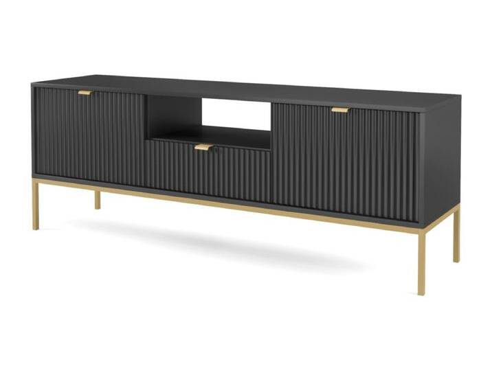 TV-Element Fernsehschrank - 154 cm - Schwarz mit geriffelten Fronten und goldenen Metallbeinen - VELLORE TV-Element Fernsehschrank - 154 cm - Schwarz mit geriffelten Fronten und goldenen Metallbeinen - VELLORE von Kauf-Unique Marketplace