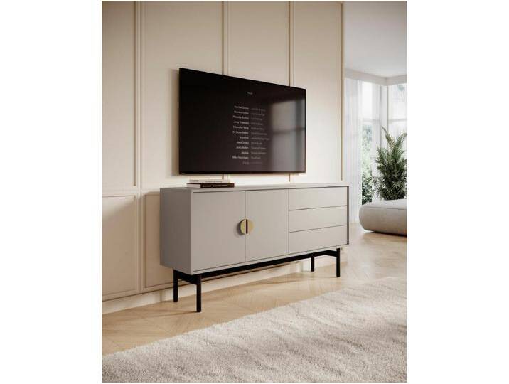 TV-Element mit Schublade - 154 cm - Grau-Beige Taupe mit schwarzem Metallgestell - STOON TV-Element mit Schublade - 154 cm - Grau-Beige Taupe mit schwarzem Metallgestell - STOON von Kauf-Unique Marketplace