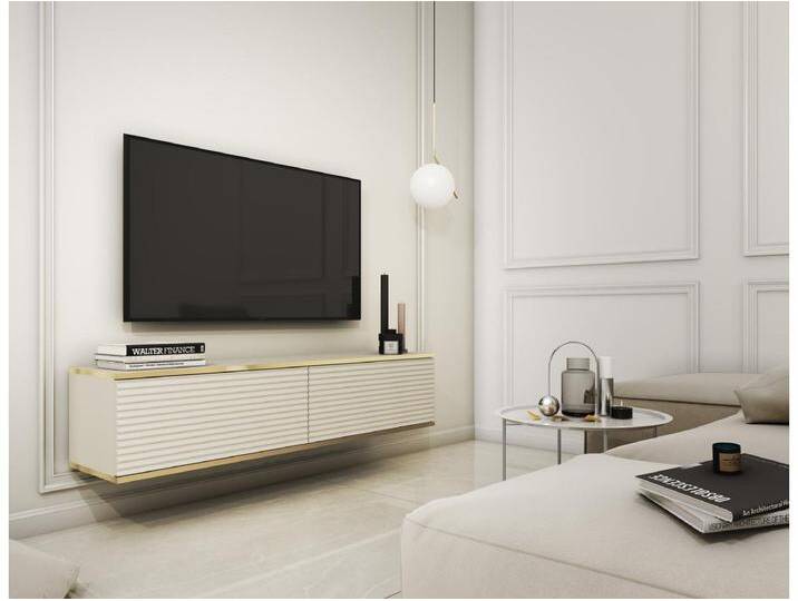 TV-Element mit geriffelten Fronten, hängend, Beige / Gold, 135 cm - MUCALMA TV-Element mit geriffelten Fronten, hängend, Beige / Gold, 135 cm - MUCALMA von Kauf-Unique Marketplace