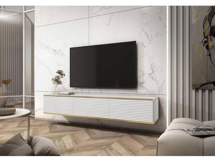 TV-Element mit geriffelten Fronten, hängend, Weiß / Gold, 175 cm - MUCALMA von Kauf-Unique Marketplace