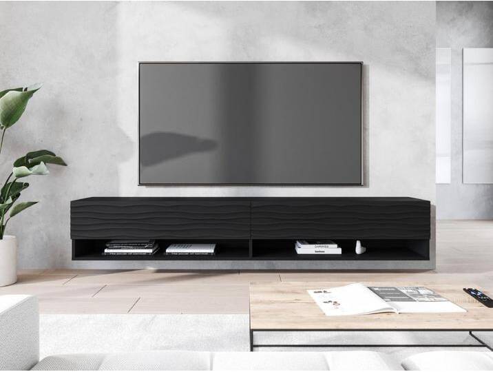 TV-Element stehend / hängend, Graphitschwarz mit Wellenfront und LED, 180 cm - Wander von Kauf-Unique Marketplace