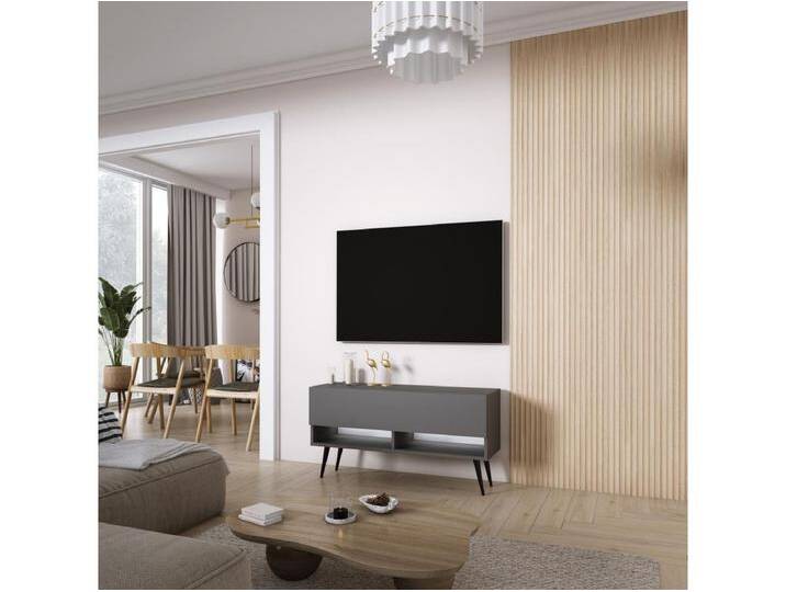 TV-Lowboard 100 cm Anthrazit, schwarze schräge Beine, weiße LED, 100 × 32 × 52 cm TV-Lowboard 100 cm Anthrazit, schwarze schräge Beine, weiße LED, 100 × 32 × 52 cm von Kauf-Unique Marketplace