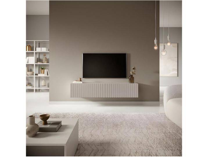 TV-Lowboard - 140 cm - hängend Lamellenfronten - Taupe (Graubeige) - TELIRE von Kauf-Unique Marketplace