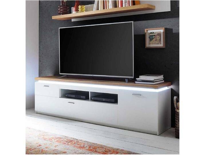 TV Lowboard in Weiß und Wildeiche Optik LED Beleuchtung von Kauf-Unique Marketplace