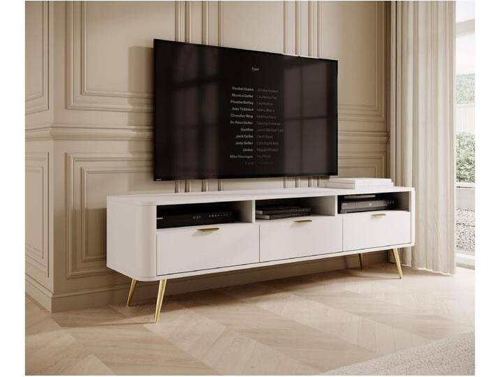TV-Lowboard mit 3 offenen Fächern und 3 Schubladen - Weiß - OVAL von Kauf-Unique Marketplace