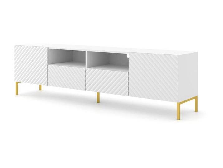 TV-Möbel SURF 200 cm 2D2S gefräst weiß matt Füße aus goldenem Metall von Kauf-Unique Marketplace