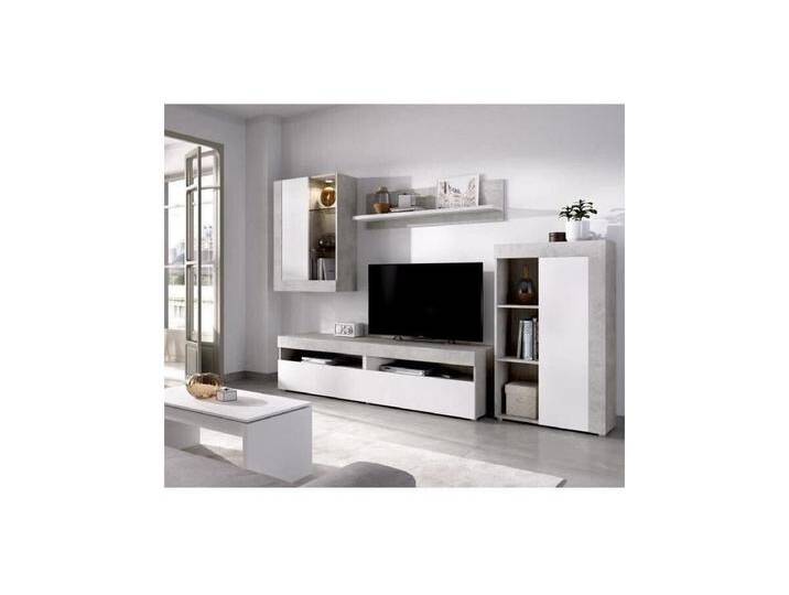 TV-Möbel-Set Weiß und Beton mit Aufbewahrung und Vitrine - TOKIO Wohnzimmer TV-Möbel-Set Weiß und Beton mit Aufbewahrung und Vitrine - TOKIO Wohnzimmer von Kauf-Unique Marketplace