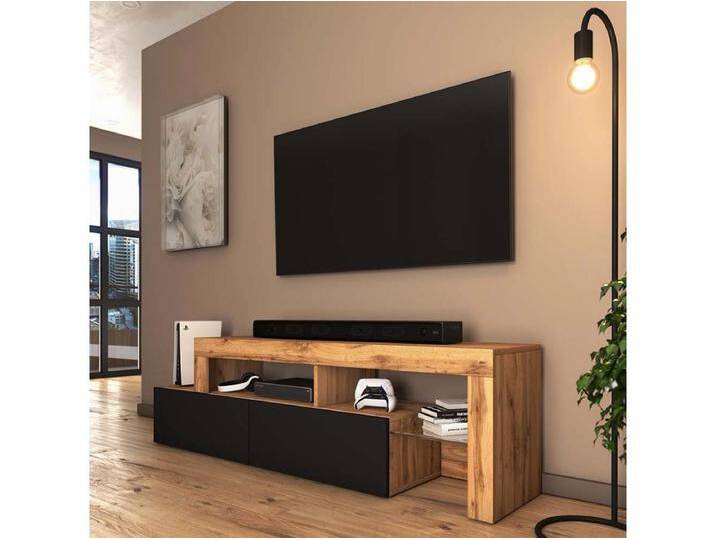 TV-Möbel TV-Element im asymmetrischen Design - 172 cm breit - Wotan Eiche / Schwarz - ASTEN von Kauf-Unique Marketplace