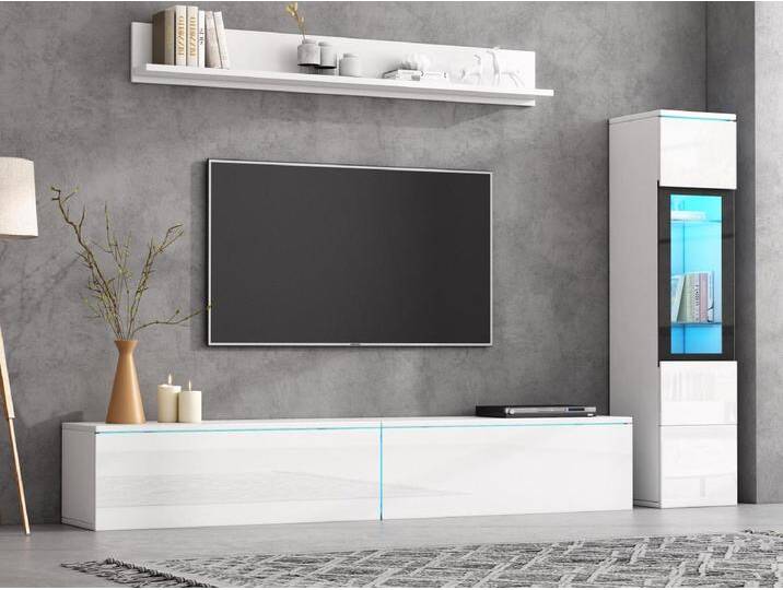 TV-Wand mit Stauraum – TV-Einheit + Vitrine mit LED + Display – Weiß von Kauf-Unique Marketplace