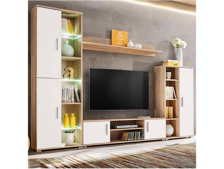 TV-Wohnwand mit LED-Leuchten Sonoma Eiche und Weiß von Kauf-Unique Marketplace