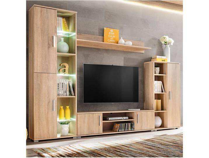 TV Wohnwand mit LED-Leuchten Sonoma Eiche TV Wohnwand mit LED-Leuchten Sonoma Eiche von Kauf-Unique Marketplace