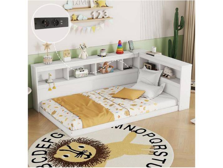 Tagesbett 90 x 200 cm, Erwachsenenbett mit Steckdose und 2 USB-Anschlüssen, Holzlattenrost, weiß, ohne Matratze von Kauf-Unique Marketplace