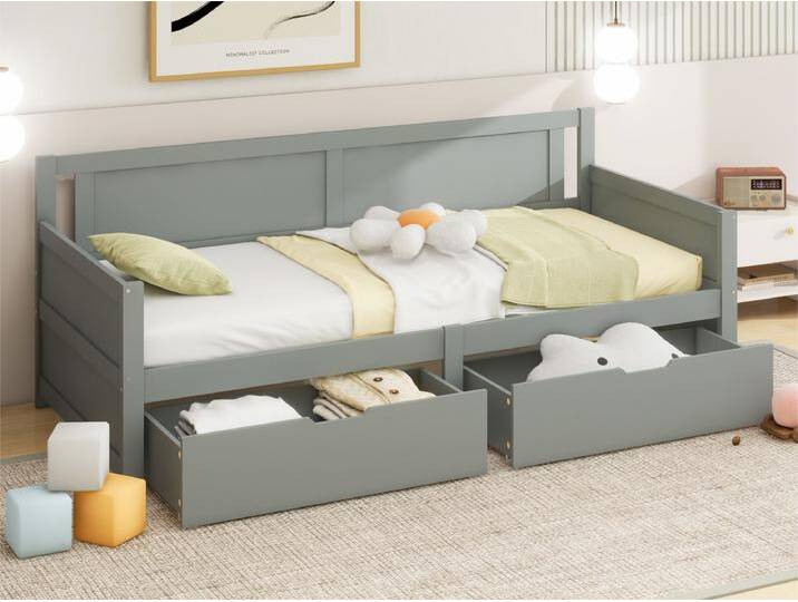 Tagesbett 90 x 200 cm – mit 2 Schubladen – Massivholz – Grau von Kauf-Unique Marketplace