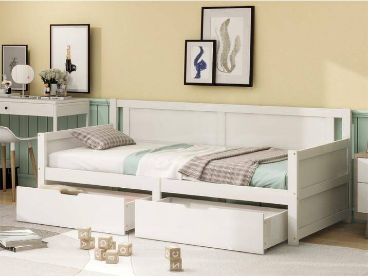 Tagesbett 90 x 200 cm – mit 2 Schubladen – Massivholz – Weiß von Kauf-Unique Marketplace