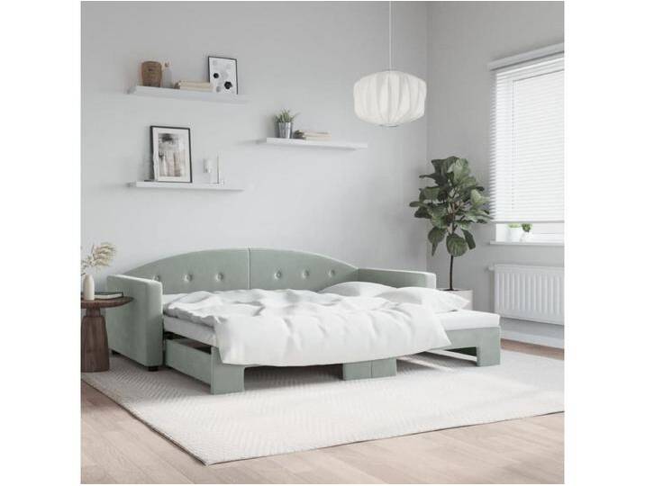 Tagesbett Ausziehbar,Ausziehbett Hellgrau 90x200 cm Samt -gkd92009 von Kauf-Unique Marketplace