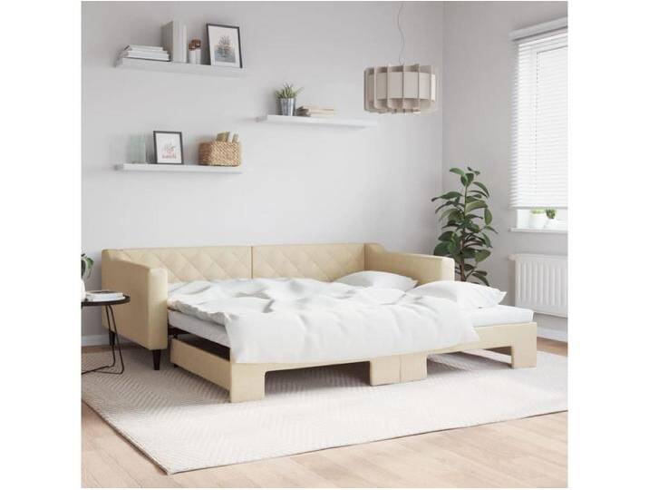 Tagesbett Ausziehbar Creme 100x200 cm Stoff von Kauf-Unique Marketplace
