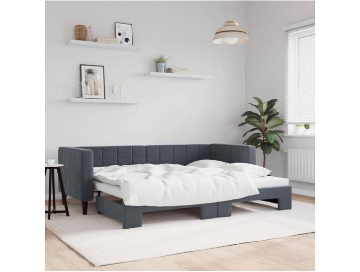 Tagesbett Ausziehbar Dunkelgrau 80x200 cm Samt von Kauf-Unique Marketplace