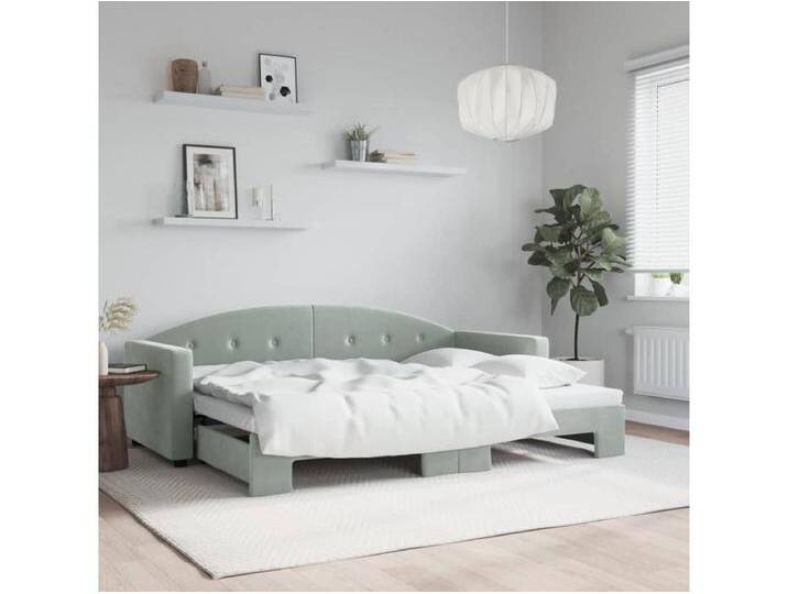 Tagesbett Ausziehbar Hellgrau 80x200 cm Samt von Kauf-Unique Marketplace