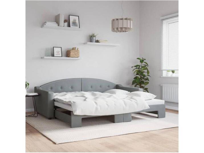 Tagesbett Ausziehbar Hellgrau 90x200 cm Stoff von Kauf-Unique Marketplace