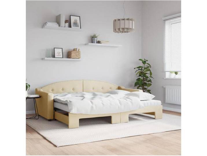 Tagesbett Ausziehbar mit Matratzen Creme 80x200 cm Stoff von Kauf-Unique Marketplace
