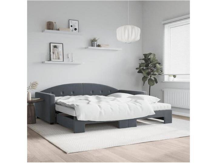 Tagesbett Ausziehbar mit Matratzen Dunkelgrau 100x200 cm Samt von Kauf-Unique Marketplace