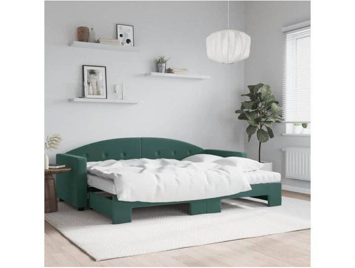 Tagesbett Ausziehbar mit Matratzen Dunkelgrün 80x200 cm Samt von Kauf-Unique Marketplace