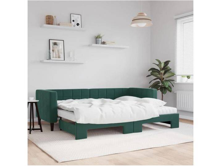 Tagesbett Ausziehbar mit Matratzen Dunkelgrün 80x200 cm Samt von Kauf-Unique Marketplace