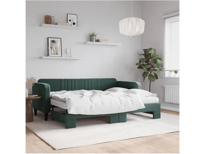 Tagesbett Ausziehbar mit Matratzen Dunkelgrün 80x200 cm Samt von Kauf-Unique Marketplace