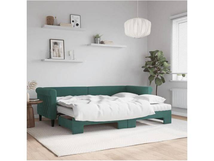 Tagesbett Ausziehbar mit Matratzen Dunkelgrün 80x200 cm Samt von Kauf-Unique Marketplace