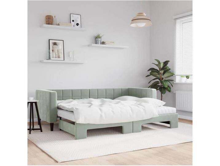 Tagesbett Ausziehbar mit Matratzen Hellgrau 80x200 cm Samt von Kauf-Unique Marketplace