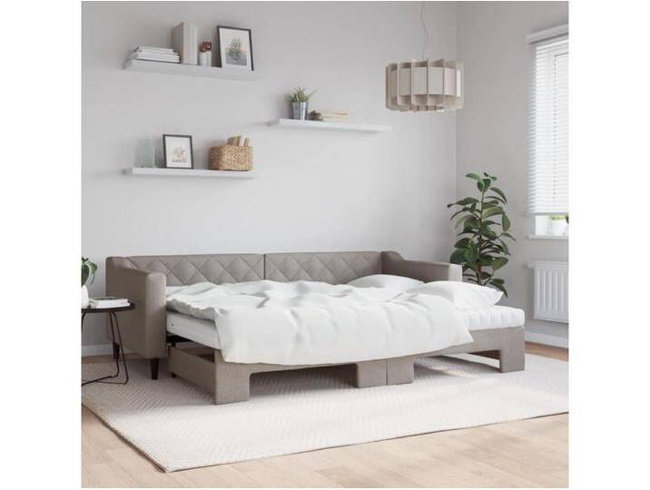 Tagesbett Ausziehbar mit Matratzen Taupe 80x200 cm Stoff von Kauf-Unique Marketplace