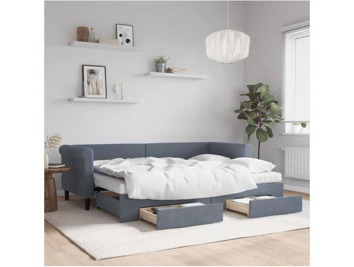 Tagesbett Ausziehbar mit Schubladen Dunkelgrau 80x200 cm Samt von Kauf-Unique Marketplace
