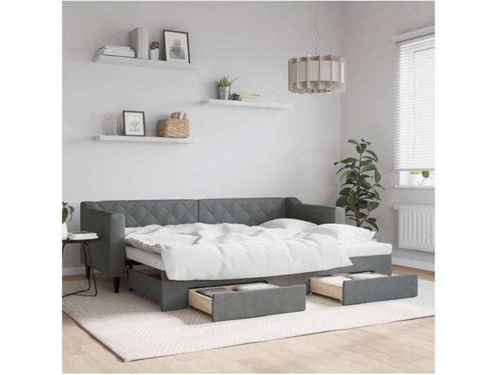 Tagesbett Ausziehbar mit Schubladen Dunkelgrau 80x200 cm Stoff von Kauf-Unique Marketplace
