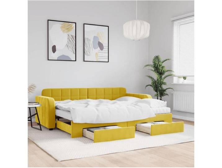Tagesbett Ausziehbar mit Schubladen Gelb 80x200 cm Samt von Kauf-Unique Marketplace