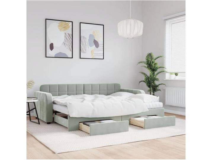 Tagesbett Ausziehbar mit Schubladen Hellgrau 80x200 cm Samt von Kauf-Unique Marketplace